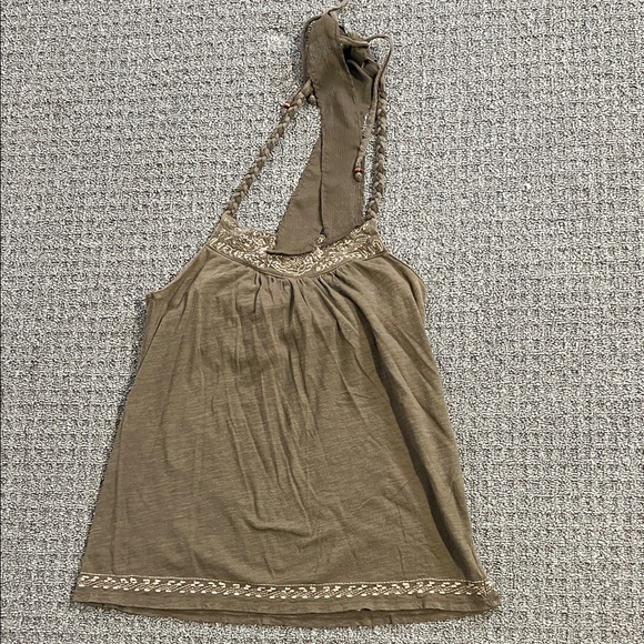 American Eagle Outfitters Tops - Elegant Brown Women's Top cable halter scarf detail with embroidered detail
